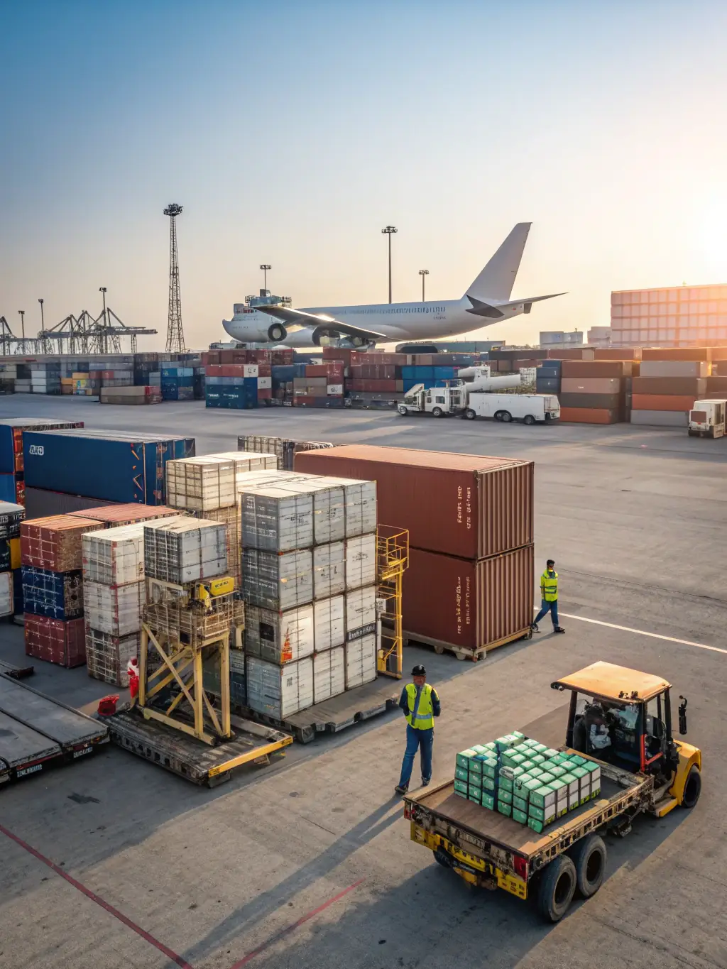 A photograph of a large cargo shipment being loaded onto a truck, illustrating the long-distance delivery capabilities of On My Way Courier Service LLC.